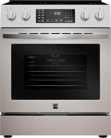 Electric Range Oven with 5 Cooktop Elements with 7 Cooking Power Options, True Convection, Steam and Self Clean, Freestanding Oven, 4.8 cu. ft. Capacity Stainless Steel