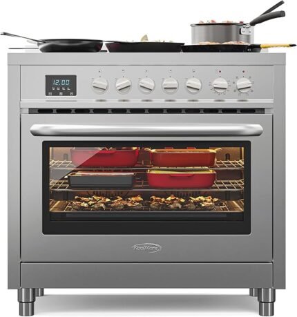 36 Inch All-Electric Range Oven with Ceramic Cooktop Burners, Stainless Steel Kitchen Stove with Large Capacity Convection Cooking, 4.3 cu. ft.